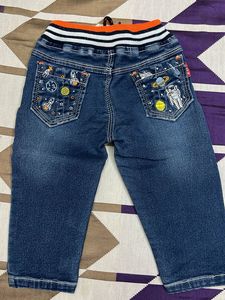 Comfy Kids&#39; Drawstring Jeans with Space Patch