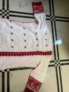 Elegant White &amp; Red Kurta