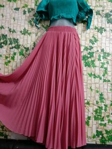 Korean😍Pink Plated Long skirt