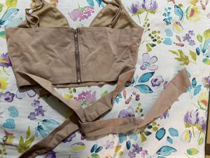 Nude Zipper Crop Top