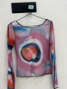 Colorful Patterned Long Sleeve sheer Top