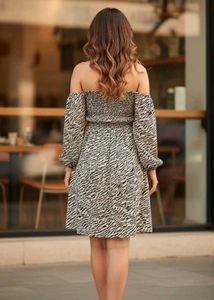 Zebra Print Cold Shoulder Dress