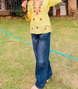Stylish Yellow Embroidered Top