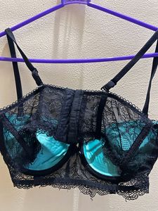 34B Sea Green &amp; Black Padded Underwired Lace Bra