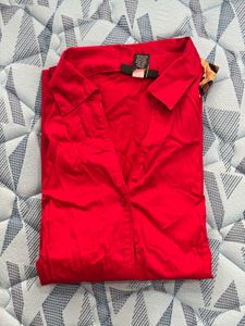 Red Animal Print Cuff Shirt