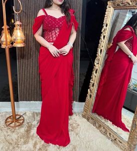 Red Embellished Corset Saree
