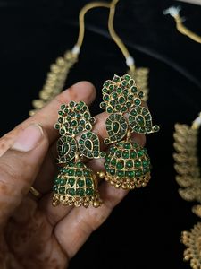 Green Emerald  Stones Jewel Set Bridal