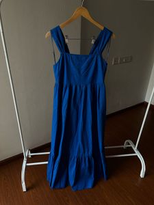 NEW LOOK Square Neck Back-Tie Midi Dress in Blue