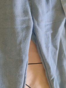 Light Blue High-Waisted Denim Paper Bag Pants