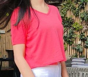 Coral V-Neck Tee