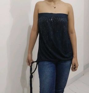 Sequin Embellished Strapless Top