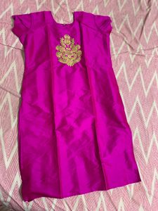 Pink Silk Kurti with Gold Embroidery