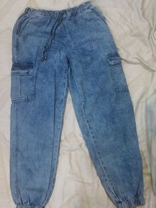 Vintage Wash Denim Cargo Pants