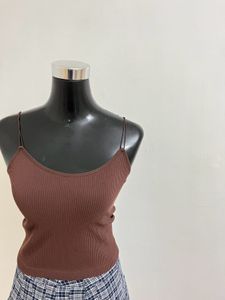 Brown Ribbed Tank Top