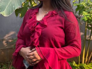 Red Ruffled Blouse