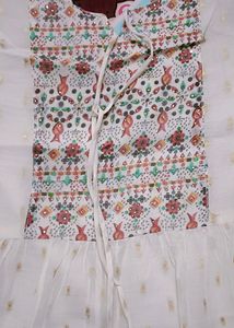 White Multi Colour Chanderi Frok