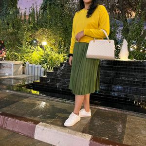 Olive green Pleated Skirt