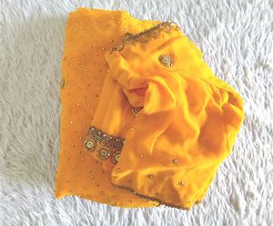 Mustard Bead Embroidered Saree (Women's)