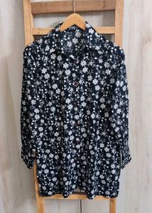 Black Printed Cotton Shirt Size-36