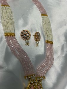 Brand new heavy Pink Beaded Necklace &amp; Earring Set