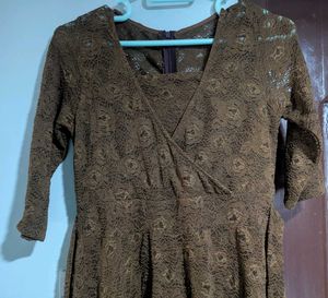 Brown Rose Pattern Mid Dress