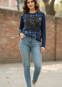 Stylish Navy Blue Printed Top