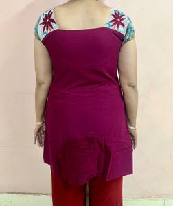 Magenta Pleated Tunic - Floral Yoke - Size L