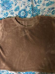 Brown Wool-Cotton Blend Crop Top | Cozy &amp; Stylish