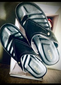 Orthopedic Black Leather Flip-Flops