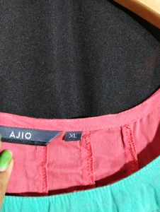 Ajio Coral Pink And Green Printed Umbrella Kurti