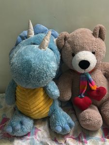 Plush Dinosaur & Teddy Bear Set of 2