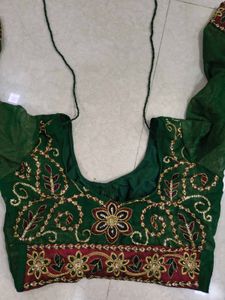 Green Embroidered Saree with bust size blouse 34