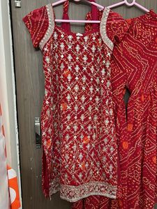 Heavy New Red Bandhani Sharara Suit Set