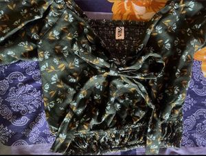 Zara Floral Puff Sleeve Crop Top