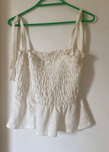 White Smocked Tie-Strap Tank Top