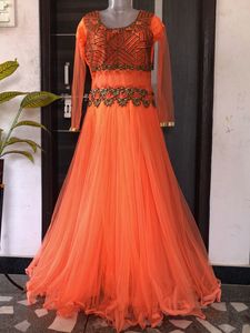Elegant Coral Ethnic Gown