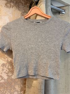 Zara Basic Ribbed Grey Crop Top, Bust-34/32