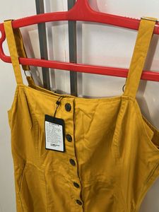 Women Mustard Yellow Solid Pinafore Dress