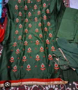 bottle green dress material