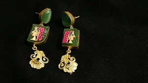 Handpainted Rajputi Princess Portrait Earring