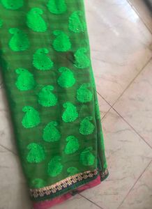 Pink &amp; Green Embroidered Saree😍