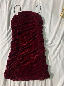 Maroon Velvet Straight Fit Short Dress