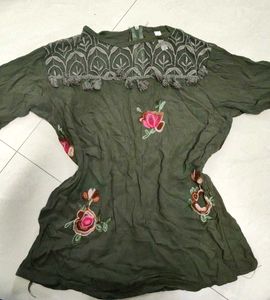 Embroidered Olive Green Top