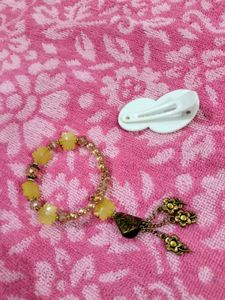 Yellow Bracelet Wid Hair Clip
