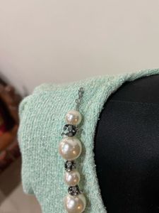 Mint Green Dress, Net Sleeves, Girls