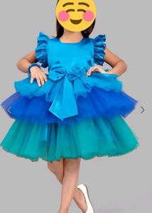Pink Chick Green And Blue Satin Net Dress