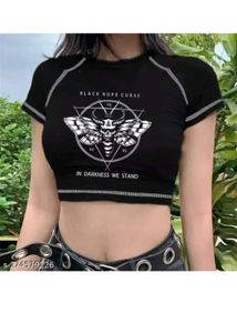 Black Graphic Crop Top