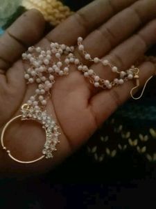 Diamond Gold Plated Nose Ring with 3 Chains