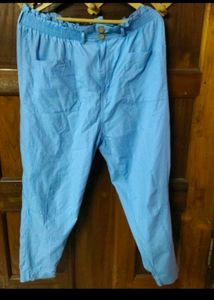 Blue Linen Blend Trousers