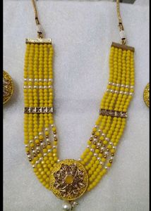 Mustard Colour Necklace With Earings